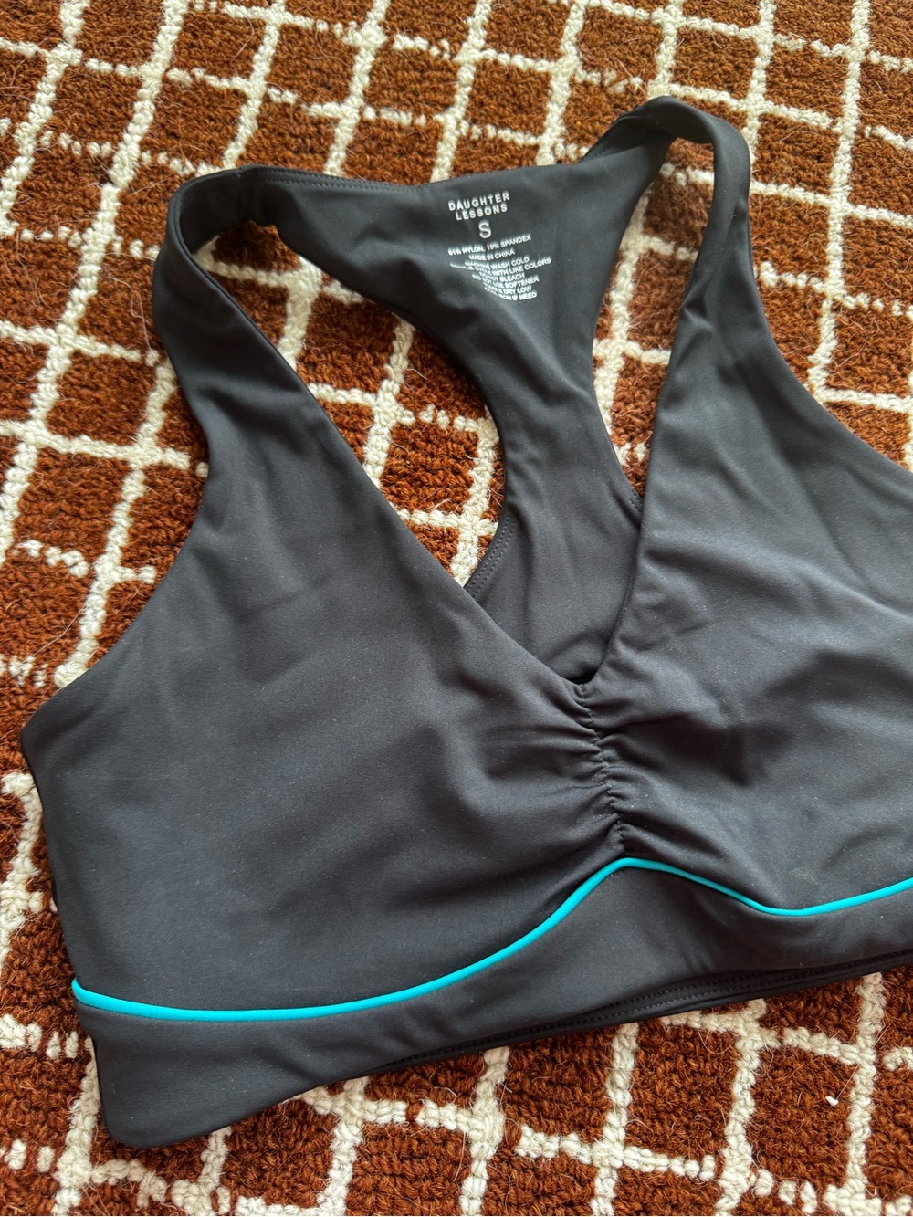 Daughter Lessons Retrofit Sports Bra Black Teal Trim - Picture 6 of 9